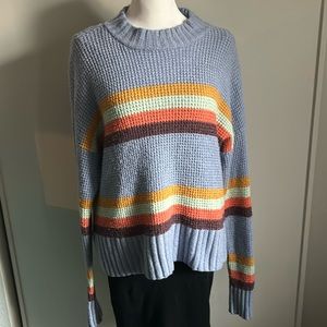 SO Women’s Oversized Fuzzy Waffle Knit Mock Neck Cozy Striped Sweater